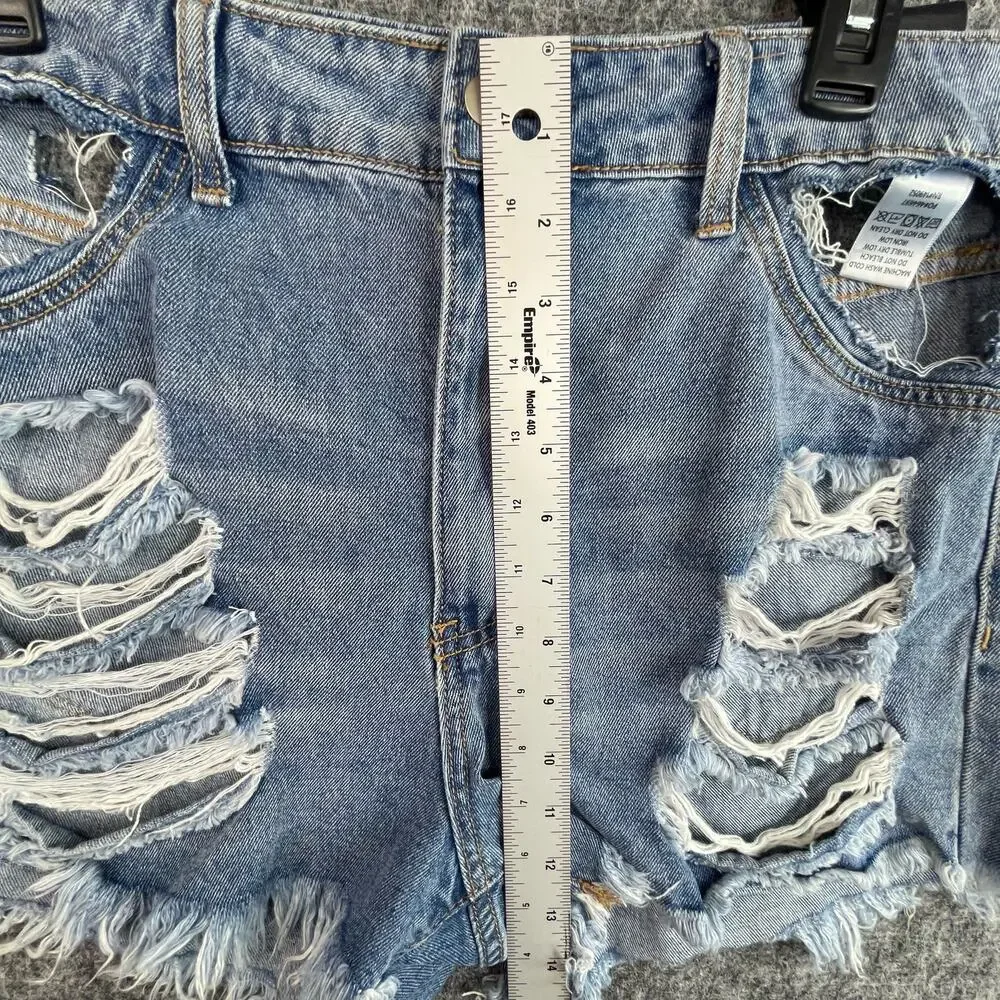 FashionNova Light Blue Wash Distressed Shorts Size 11